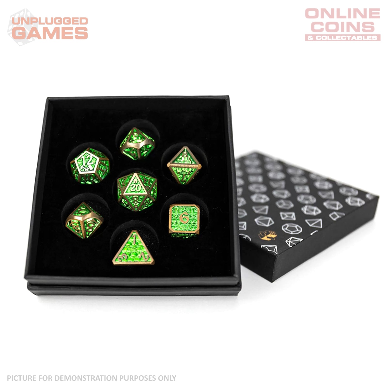LPG Dice Set - Metal RPG Draco Bright Green/Brass